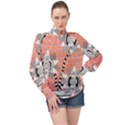 Brick Wall Flower Pot High Neck Long Sleeve Chiffon Top View1