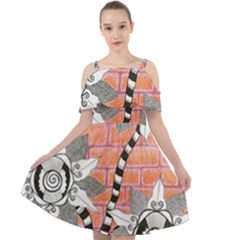 Brick Wall Flower Pot Cut Out Shoulders Chiffon Dress by okhismakingart