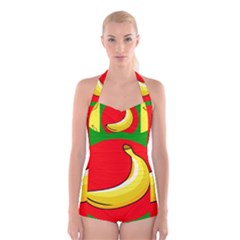 Banana Republic Flags Yellow Red Boyleg Halter Swimsuit 