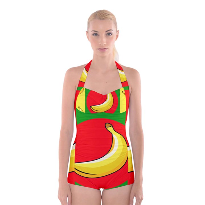 Banana Republic Flags Yellow Red Boyleg Halter Swimsuit 