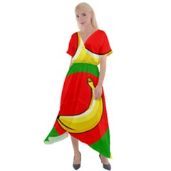 Banana Republic Flags Yellow Red Cross Front Sharkbite Hem Maxi Dress