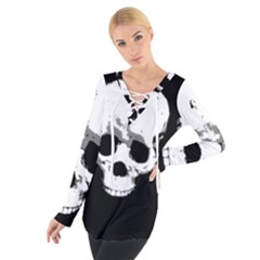 Halloween Horror Skeleton Skull Tie Up Tee by HermanTelo