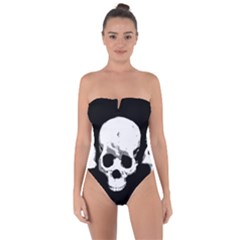 Halloween Horror Skeleton Skull Tie Back One Piece Swimsuit