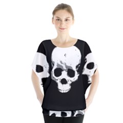 Halloween Horror Skeleton Skull Batwing Chiffon Blouse