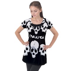 Halloween Horror Skeleton Skull Puff Sleeve Tunic Top by HermanTelo