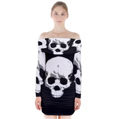 Halloween Horror Skeleton Skull Long Sleeve Off Shoulder Dress