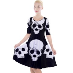 Halloween Horror Skeleton Skull Quarter Sleeve A-line Dress