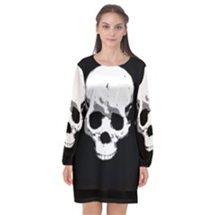 Halloween Horror Skeleton Skull Long Sleeve Chiffon Shift Dress 