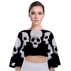 Halloween Horror Skeleton Skull Tie Back Butterfly Sleeve Chiffon Top by HermanTelo