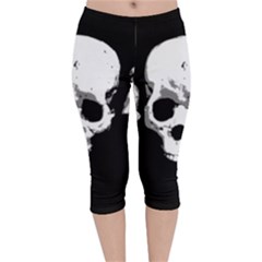 Halloween Horror Skeleton Skull Velvet Capri Leggings  by HermanTelo