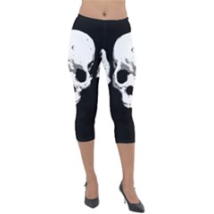 Halloween Horror Skeleton Skull Lightweight Velour Capri Leggings 