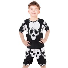 Halloween Horror Skeleton Skull Kids  Tee And Shorts Set