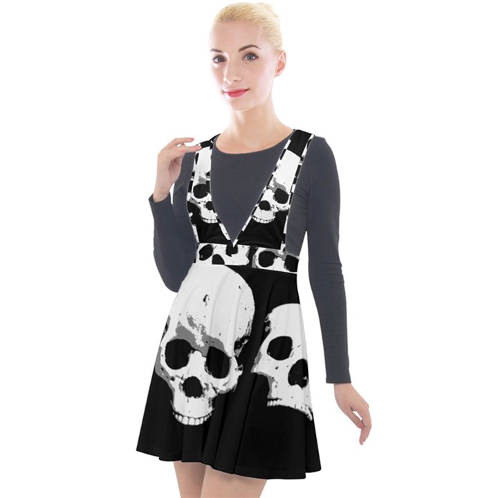 Halloween Horror Skeleton Skull Plunge Pinafore Velour Dress