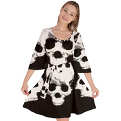 Halloween Horror Skeleton Skull Velour Kimono Dress