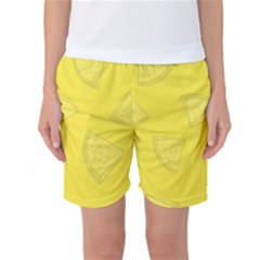 Yellow Pineapple Background Women s Basketball Shorts by HermanTelo