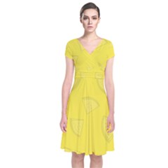 Yellow Pineapple Background Short Sleeve Front Wrap Dress