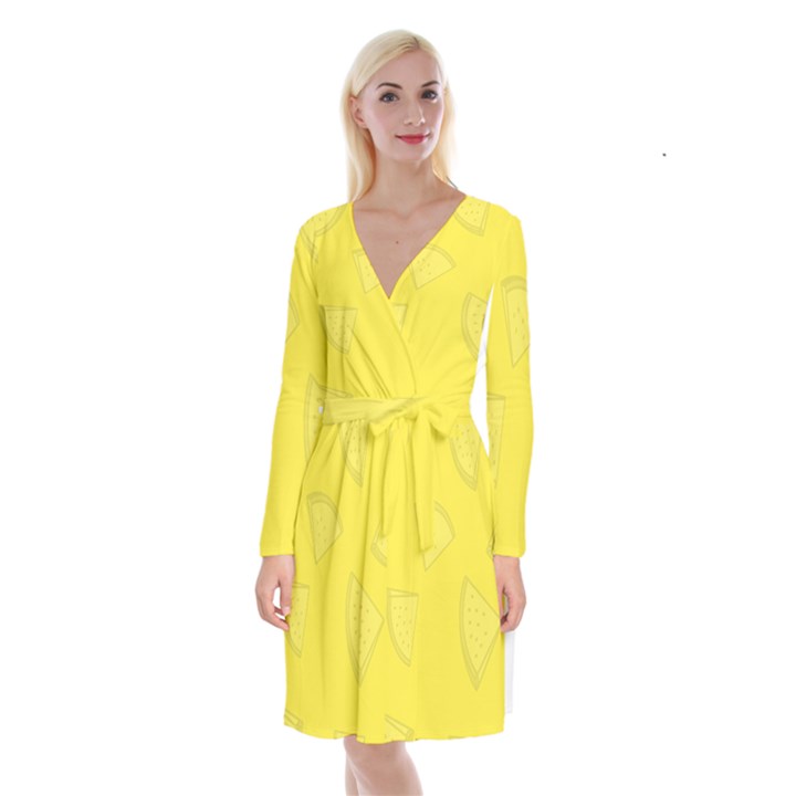 Yellow Pineapple Background Long Sleeve Velvet Front Wrap Dress