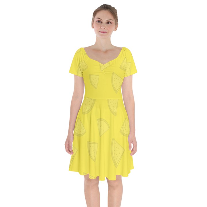 Yellow Pineapple Background Short Sleeve Bardot Dress