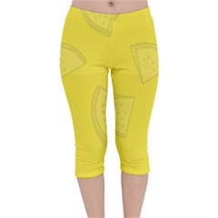 Yellow Pineapple Background Velvet Capri Leggings  by HermanTelo