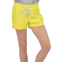 Yellow Pineapple Background Women s Velour Lounge Shorts by HermanTelo