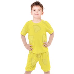 Yellow Pineapple Background Kids  Tee And Shorts Set by HermanTelo