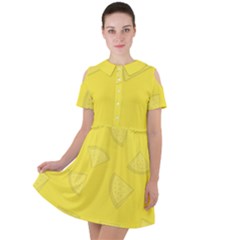 Yellow Pineapple Background Short Sleeve Shoulder Cut Out Dress  by HermanTelo