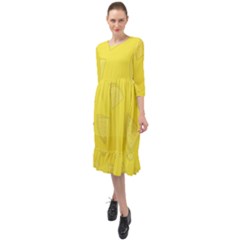 Yellow Pineapple Background Ruffle End Midi Chiffon Dress