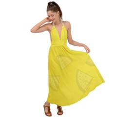 Yellow Pineapple Background Backless Maxi Beach Dress