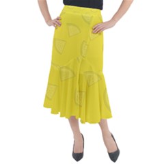 Yellow Pineapple Background Midi Mermaid Skirt by HermanTelo