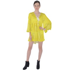 Yellow Pineapple Background V-neck Flare Sleeve Mini Dress by HermanTelo