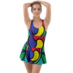 Colors Patterns Scales Geometry Ruffle Top Dress Swimsuit