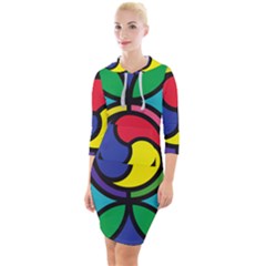 Colors Patterns Scales Geometry Quarter Sleeve Hood Bodycon Dress