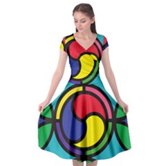 Colors Patterns Scales Geometry Cap Sleeve Wrap Front Dress