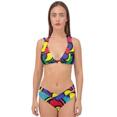 Colors Patterns Scales Geometry Double Strap Halter Bikini Set by HermanTelo