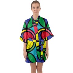 Colors Patterns Scales Geometry Half Sleeve Satin Kimono 