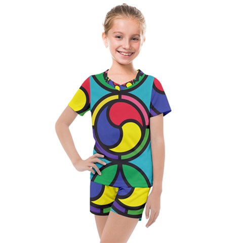 Colors Patterns Scales Geometry Kids  Mesh Tee And Shorts Set by HermanTelo