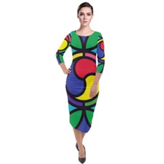 Colors Patterns Scales Geometry Quarter Sleeve Midi Velour Bodycon Dress