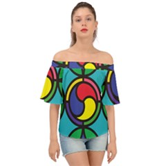 Colors Patterns Scales Geometry Off Shoulder Short Sleeve Top