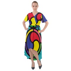 Colors Patterns Scales Geometry Front Wrap High Low Dress