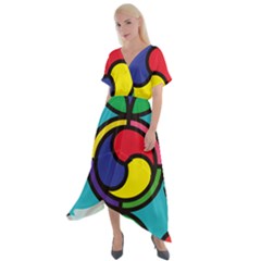 Colors Patterns Scales Geometry Cross Front Sharkbite Hem Maxi Dress