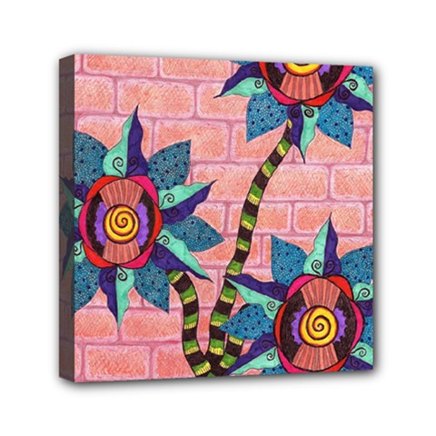 Brick Wall Flower Pot In Color Mini Canvas 6  X 6  (stretched) by okhismakingart