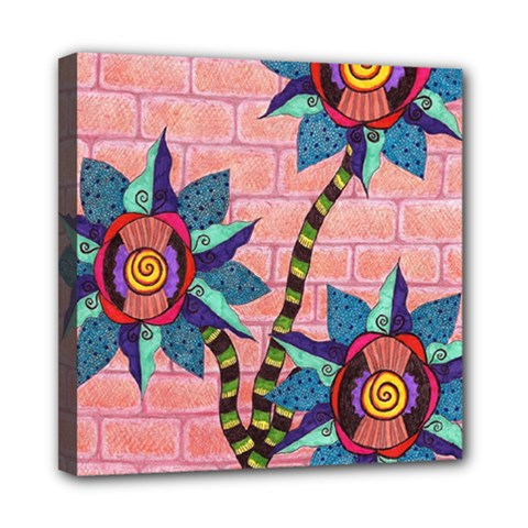 Brick Wall Flower Pot In Color Mini Canvas 8  X 8  (stretched) by okhismakingart