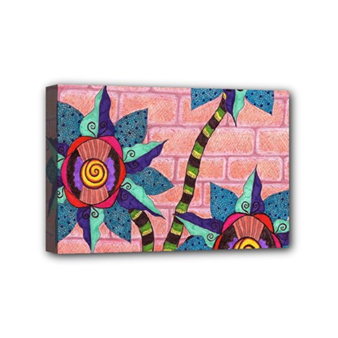 Brick Wall Flower Pot In Color Mini Canvas 6  X 4  (stretched) by okhismakingart