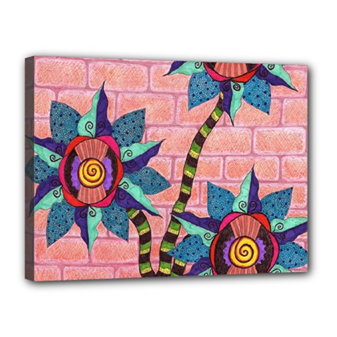 Brick Wall Flower Pot In Color Canvas 16  X 12  (stretched) by okhismakingart