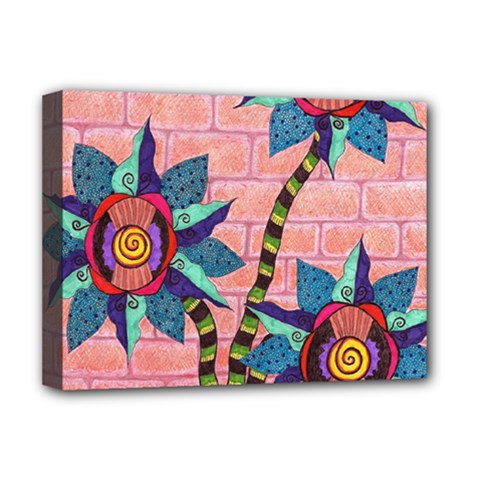 Brick Wall Flower Pot In Color Deluxe Canvas 16  X 12  (stretched)  by okhismakingart