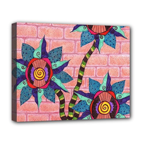 Brick Wall Flower Pot In Color Deluxe Canvas 20  X 16  (stretched) by okhismakingart