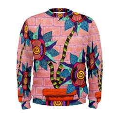 Brick Wall Flower Pot In Color Men s Sweatshirt by okhismakingart