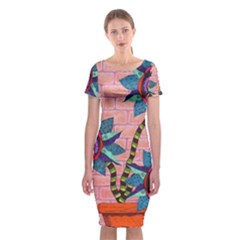 Brick Wall Flower Pot In Color Classic Short Sleeve Midi Dress by okhismakingart