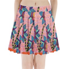 Brick Wall Flower Pot In Color Pleated Mini Skirt by okhismakingart