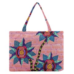 Brick Wall Flower Pot In Color Zipper Medium Tote Bag by okhismakingart